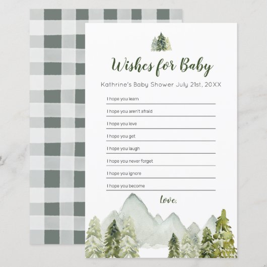 Pine Trees Adventure Baby shower wenst Baby (Voorkant / Achterkant)