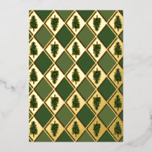 Pine Trees and Harlequin Folie Holiday Kaart