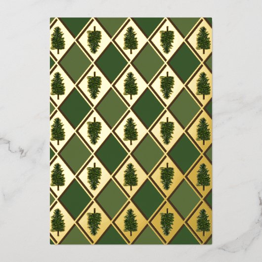 Pine Trees and Harlequin Folie Holiday Kaart (Voorkant)