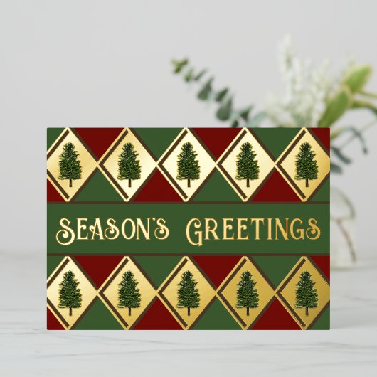 Pine Trees and Harlequin Folie Holiday Kaart (Staand Voorkant)
