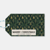 Pine Trees and Stars Green Custom Merry Christmas Cadeaulabel (Achterkant Horizontaal)