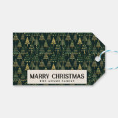 Pine Trees and Stars Green Custom Merry Christmas Cadeaulabel (Voorkant (Horizontaal))