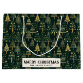 Pine Trees and Stars Green Custom Merry Christmas Groot Cadeauzakje (Voorkant)