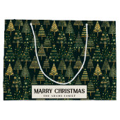 Pine Trees and Stars Green Custom Merry Christmas Groot Cadeauzakje (Achterkant)