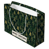 Pine Trees and Stars Green Custom Merry Christmas Groot Cadeauzakje (Achterkant Gekanteld)