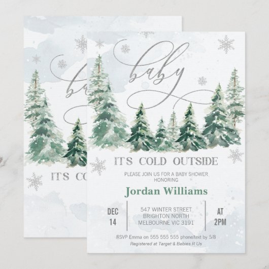 Pine Trees Baby is koud buiten Baby shower Kaart (Voorkant / Achterkant)