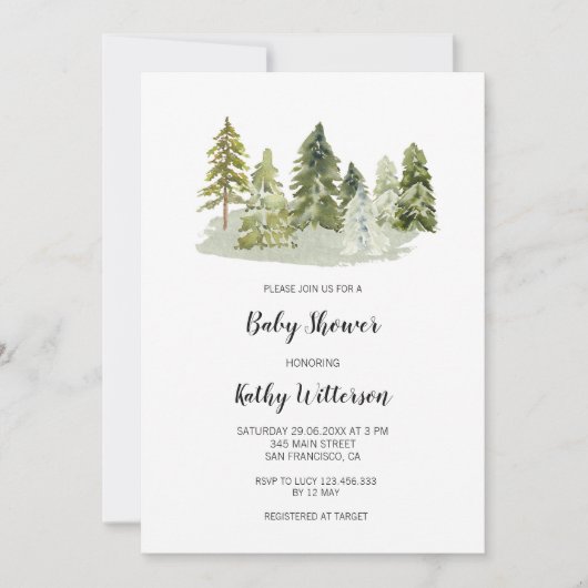 Pine Trees Baby shower-uitnodiging Kaart (Voorkant)