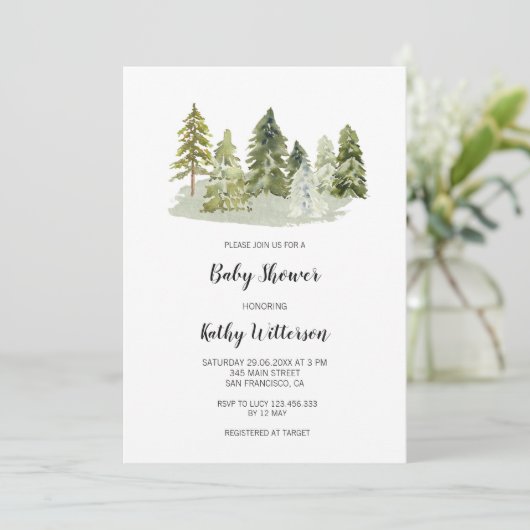 Pine Trees Baby shower-uitnodiging Kaart (Staand voorkant)
