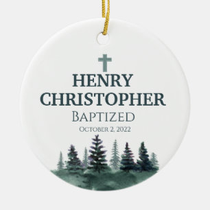 Pine Trees Baptism Ornament for Boys
