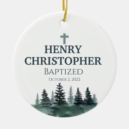 Pine Trees Baptism Ornament for Boys (Voorkant)