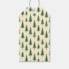 Pine Trees Beige Waterverf Kerstvakantie Cadeaulabel