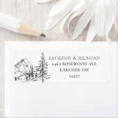 Pine Trees Berg Bruiloft Retouradres Label (Insitu)