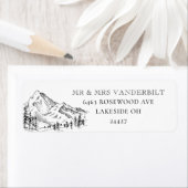 Pine Trees Berg Bruiloft Retouradres Label (Insitu)