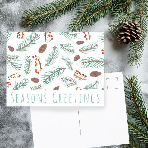 Pine Trees Berries Waterverf CUSTOM Holiday Briefkaart