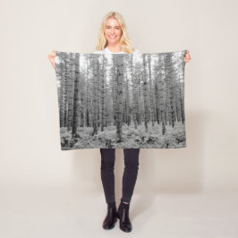 Pine Trees Black en White Forest Foto Fleece Deken