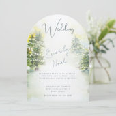 Pine Trees Blauw Groen Waterverf bruiloft Kaart (Staand voorkant)