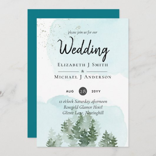 Pine Trees Blauwgroen en Sage Wedding (Voorkant / Achterkant)