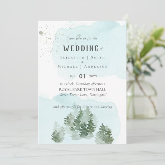 Pine Trees Blauwgroen en Sage Wedding (Staand voorkant)