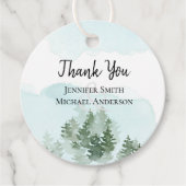 Pine Trees Blauwgroen en Sage Wedding Favor Labels (Voorkant)