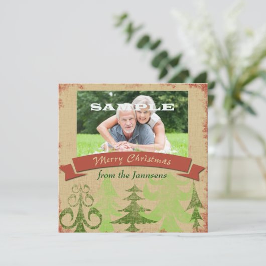 Pine Trees Border Vrolijk Kerstfeest Feestdagenkaart (Staand voorkant)