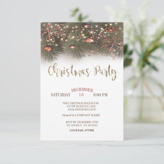 Pine Trees Branches Lights Balls kerstfeest Kaart (Staand voorkant)