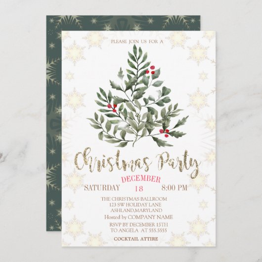 Pine Trees Branches Sneeuwvlokken Kerstfeest Kaart (Voorkant / Achterkant)