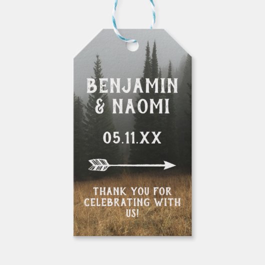 Pine Trees Bruiloft Dank u Cadeau Labels Cadeaulabel (Voorkant)