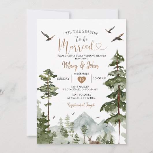 Pine Trees Dit is het seizoen om te trouwen Bruilo Kaart (Voorkant)