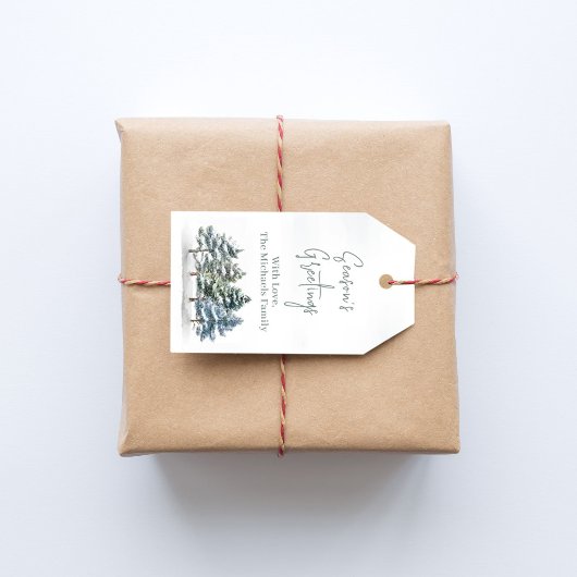 Pine Trees Elegant Kerst Custom Cadeaulabel