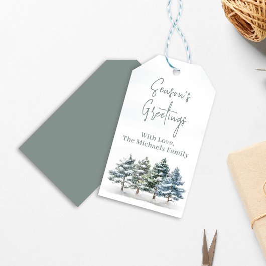 Pine Trees Elegant Kerst Custom Cadeaulabel