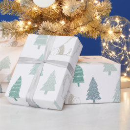 Pine Trees en een White Polar Beer Prettige feestd Cadeaupapier
