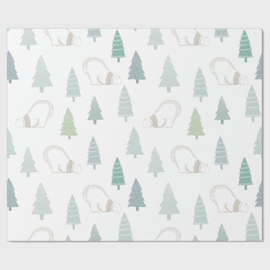 Pine Trees en een White Polar Beer Prettige feestd Cadeaupapier (Vlak)