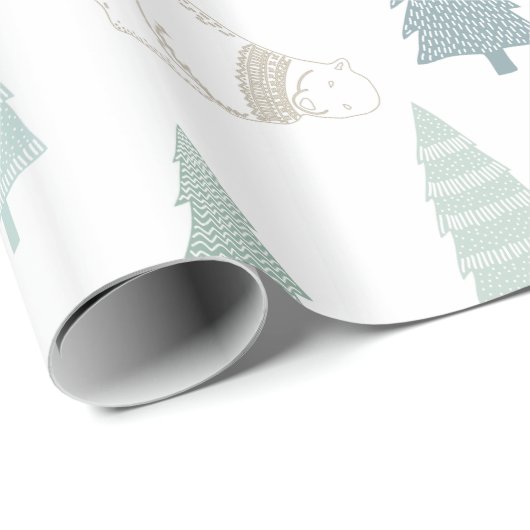Pine Trees en een White Polar Beer Prettige feestd Cadeaupapier (Rol Hoek)