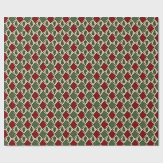 Pine Trees en Harlequin Wrapping Paper Cadeaupapier (Vlak)