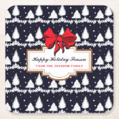 Pine Trees en Snow Happy Holiday Sason Family Kartonnen Onderzetters (Voorkant)