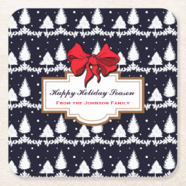 Pine Trees en Snow Happy Holiday Sason Family Kartonnen Onderzetters