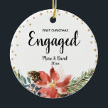 Pine Trees Flower First Christmas Keramisch Ornament<br><div class="desc">Pine Trees Flower First Christmas Engaged Ornament Gift Personalized with your own name,  event,  and year</div>