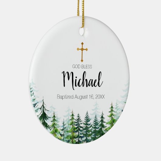 Pine Trees Forest Baptism Ornament God Bless (Rechts)