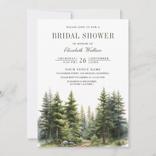 Pine Trees Forest Foto QR Code Vrijgezellenfeest Kaart (Voorkant)