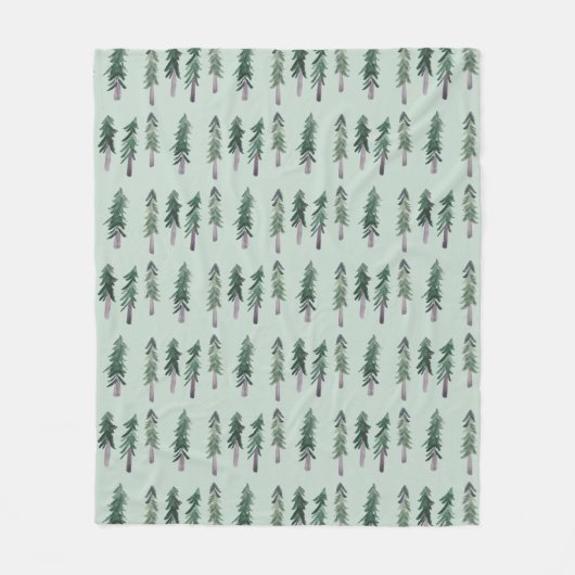 Pine Trees Forest Pattern Waterverf Fleece Deken (Voorkant)