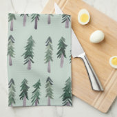 Pine Trees Forest Pattern Waterverf Green Theedoek (Quarter Fold)