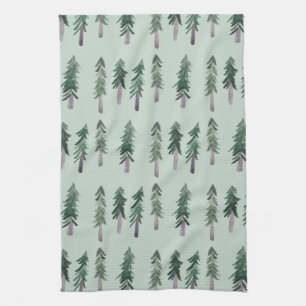 Pine Trees Forest Pattern Waterverf Green Theedoek
