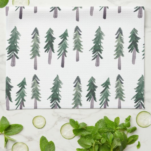 Pine Trees Forest Pattern Waterverf Theedoek (Gevouwen)