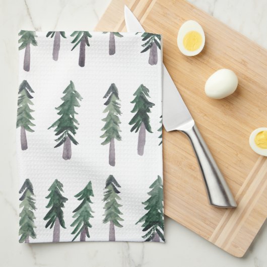 Pine Trees Forest Pattern Waterverf Theedoek (Quarter Fold)