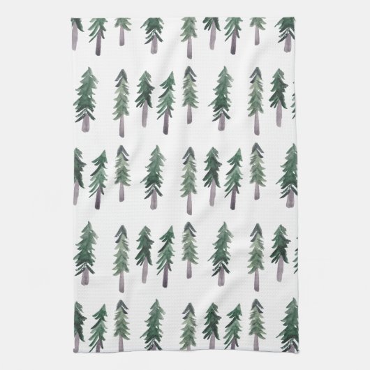 Pine Trees Forest Pattern Waterverf Theedoek (Verticaal)