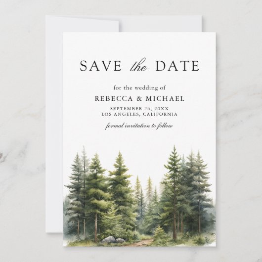 Pine Trees Forest Photo QR Code Wedding Save The Date (Voorkant)