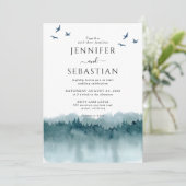 Pine Trees Forest Rustieke Waterverf bruiloft Kaart (Staand voorkant)