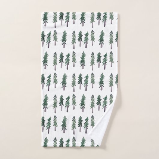 Pine Trees Forest Waterverf Pattern Bad Handdoek (Handdoek)
