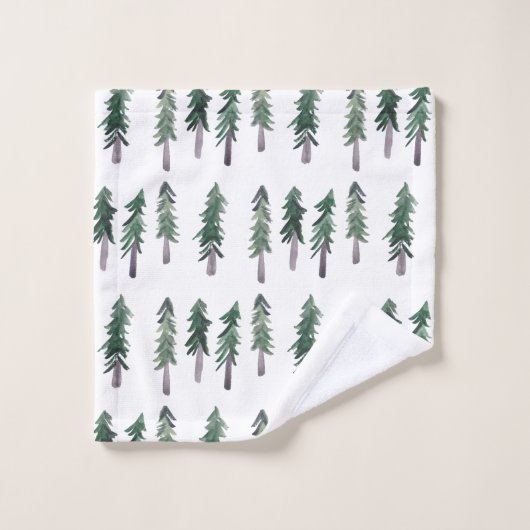 Pine Trees Forest Waterverf Pattern Bad Handdoek (Wasdoekje)