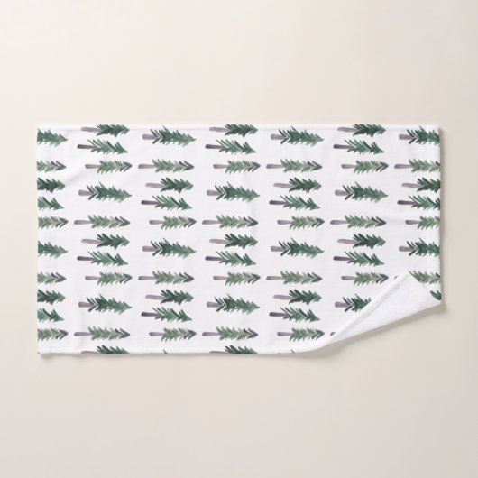 Pine Trees Forest Waterverf Pattern Bad Handdoek (Handdoek)